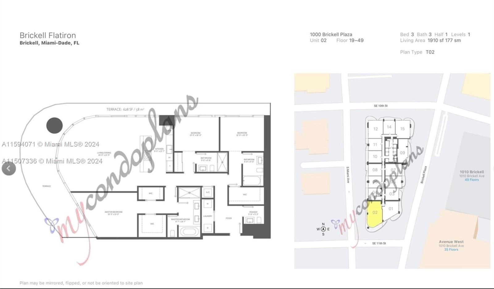 1000 Brickell Plz, Miami, Florida 33131, 3 Bedrooms Bedrooms, ,3 BathroomsBathrooms,Residential Lease,For Rent,BRICKELL FLATIRON CONDO,Brickell Plz,A11594071