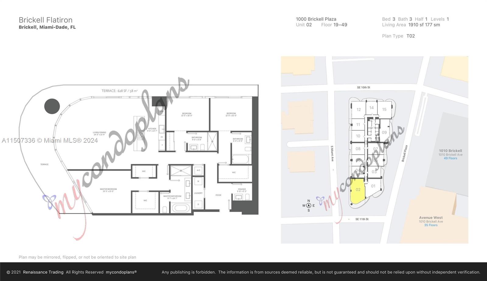 1000 Brickell Plz, Miami, Florida 33131, 3 Bedrooms Bedrooms, ,3 BathroomsBathrooms,Residential Lease,For Rent,BRICKELL FLATIRON CONDO,Brickell Plz,A11507336