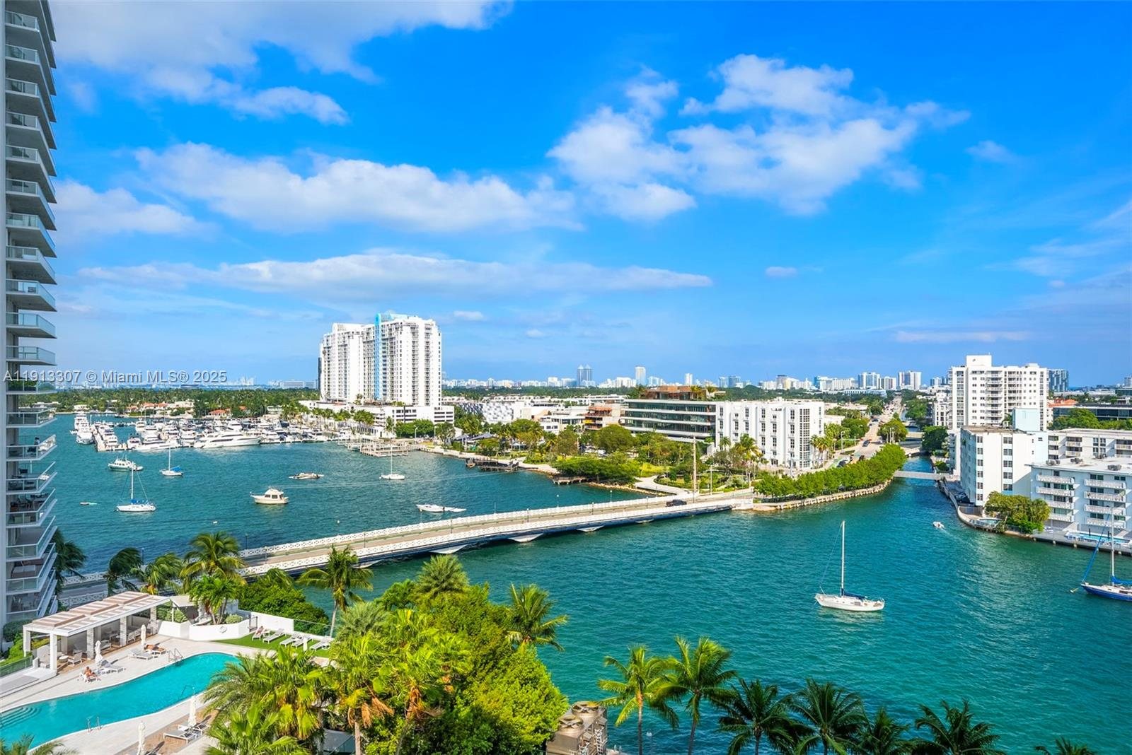 The Venetian Causeway, Sunset Harbour and the Miami Beach skyline from an upper floor