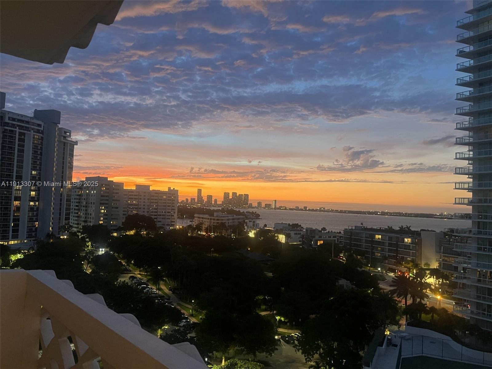 Sunset over Biscayne Bay from a Belle Plaza terrace