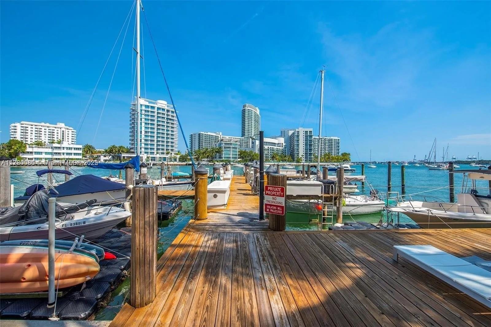 Private marina docks on the west side of the building