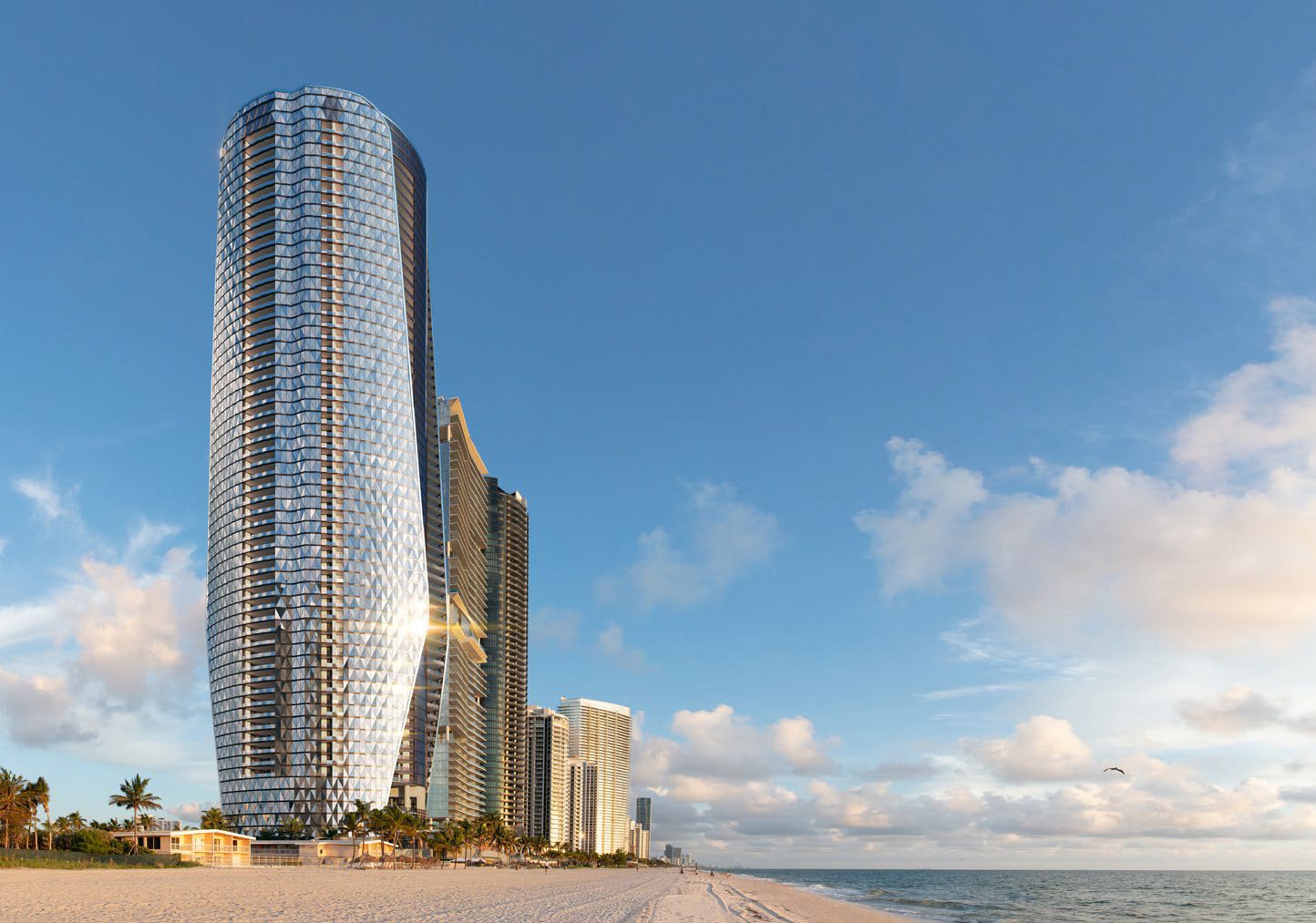 Bentley Residences from the beach, 200 feet of oceanfront