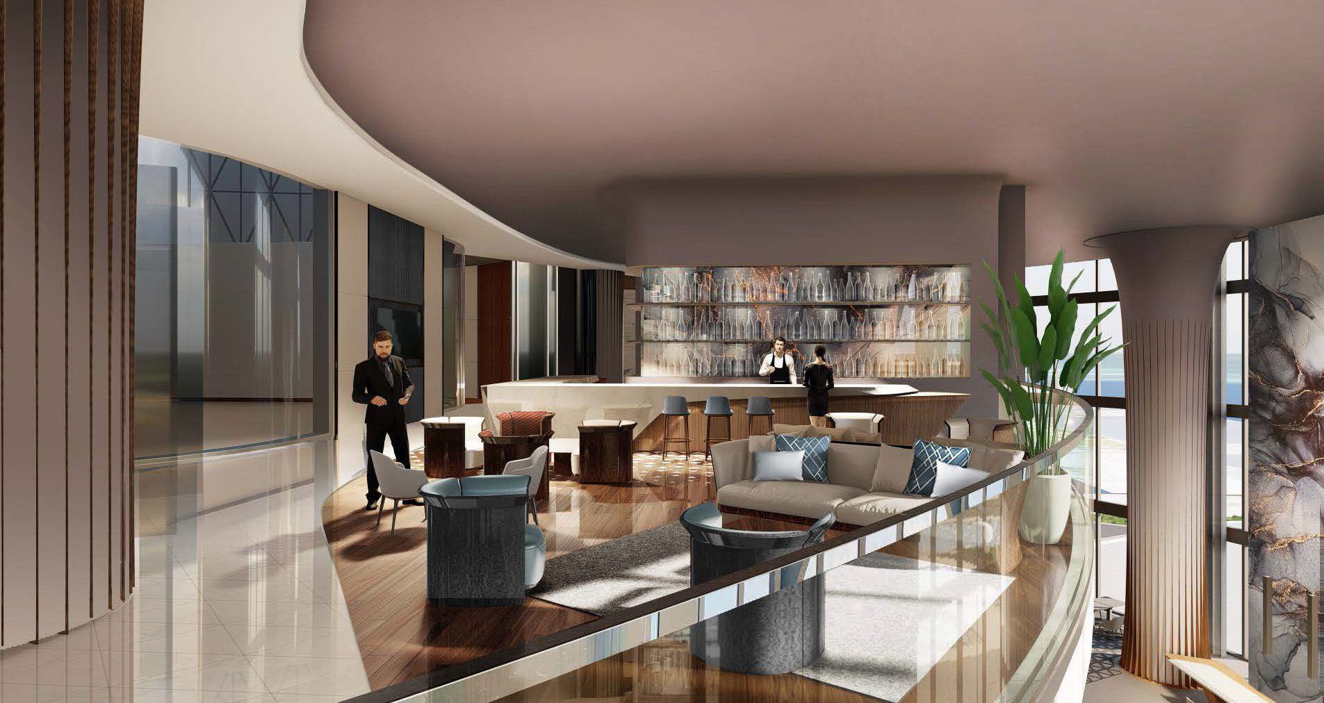 Three-story ocean-view lobby