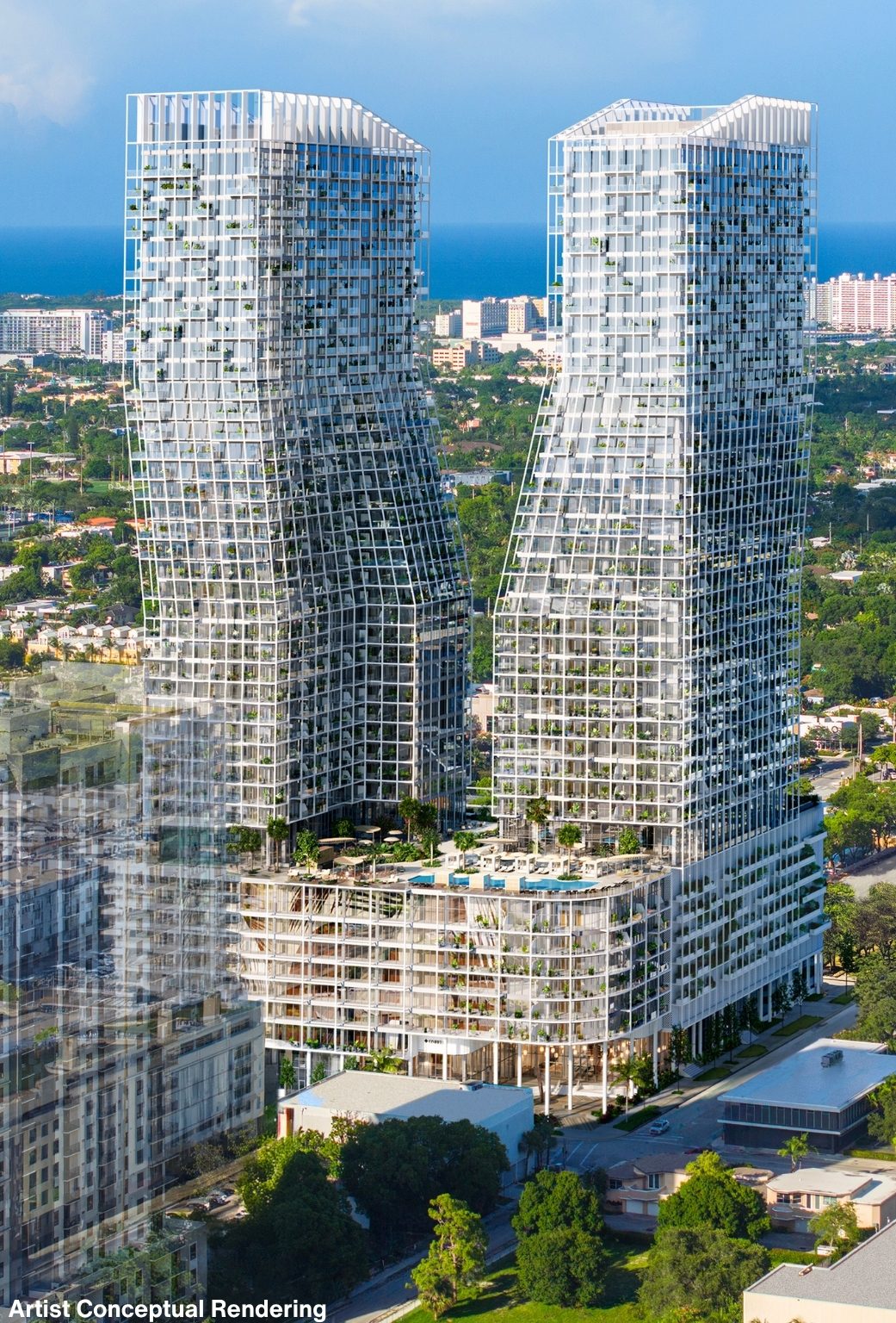 Twin towers from above Flagler Village