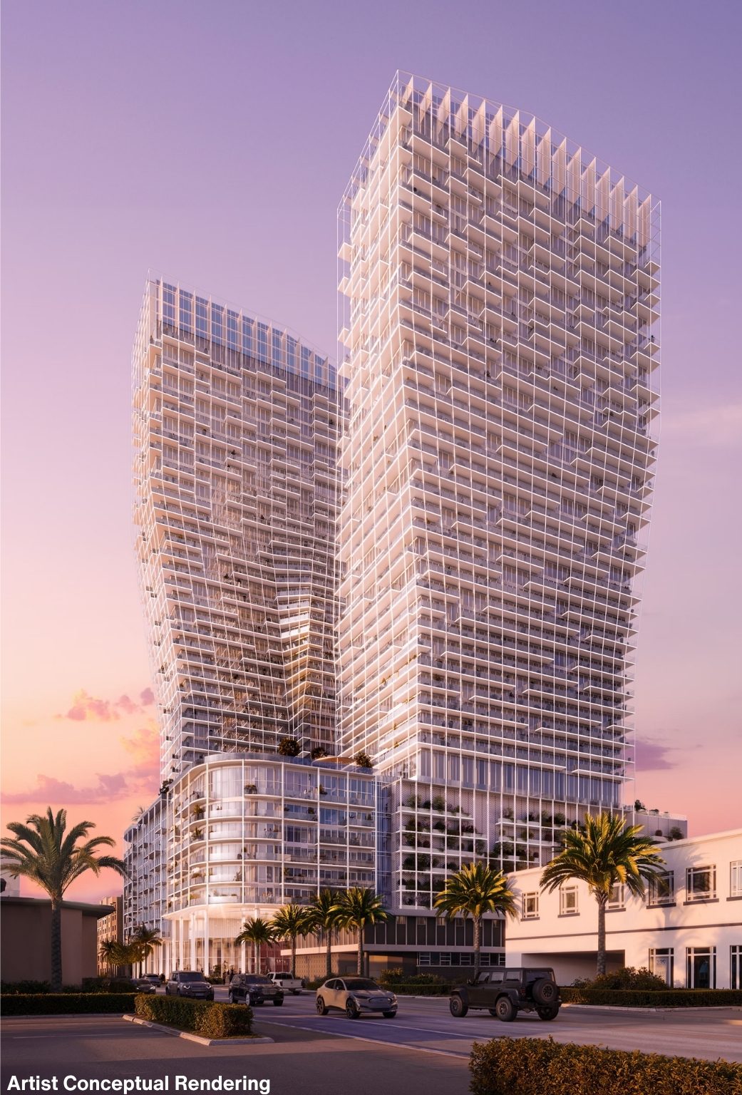 Tower elevation at dusk