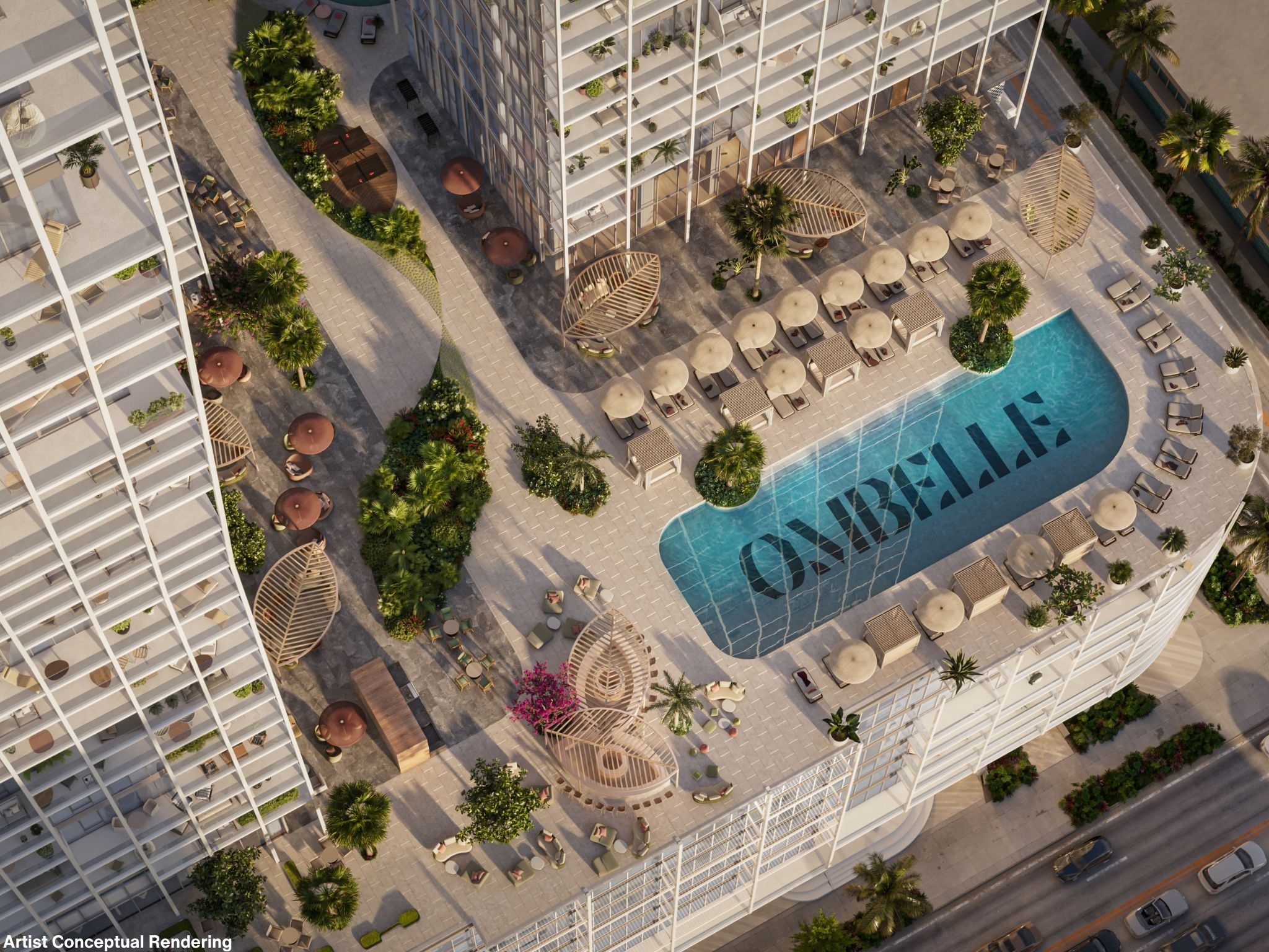 Aerial of the resort-style pool deck