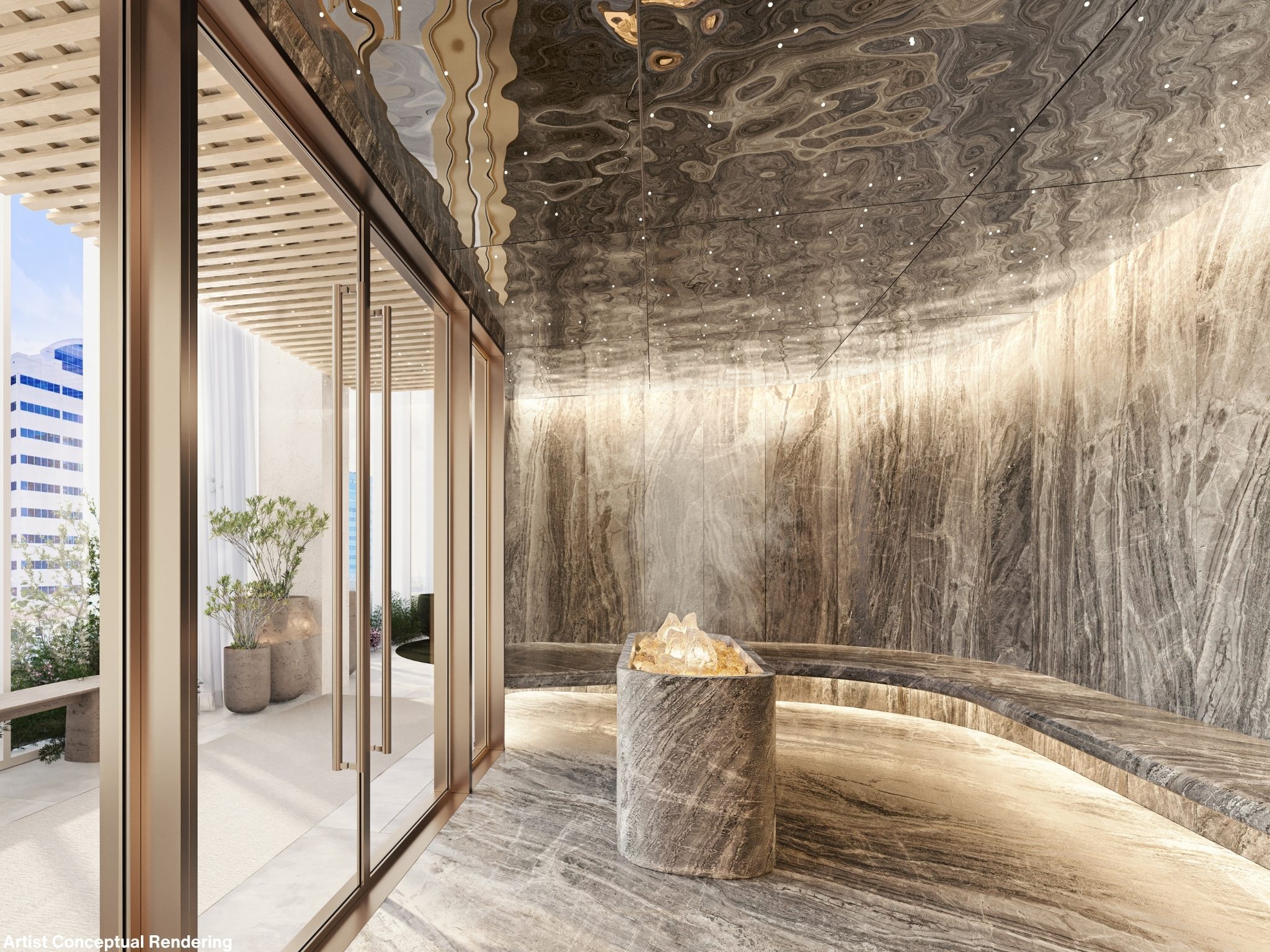 Spa with marble-clad plunge pool