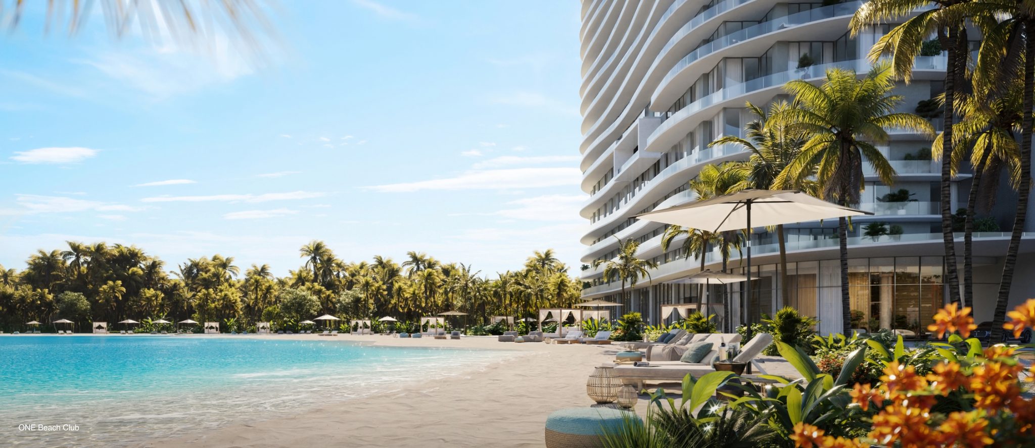 ONE Beach Club on the lagoon at the base of the tower