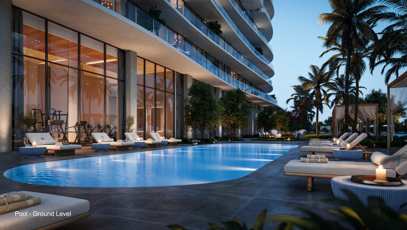 Ground-level pool at dusk