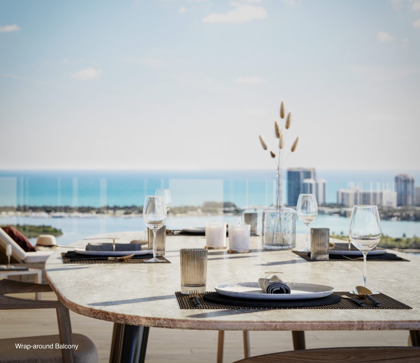 Balcony dining with bay views