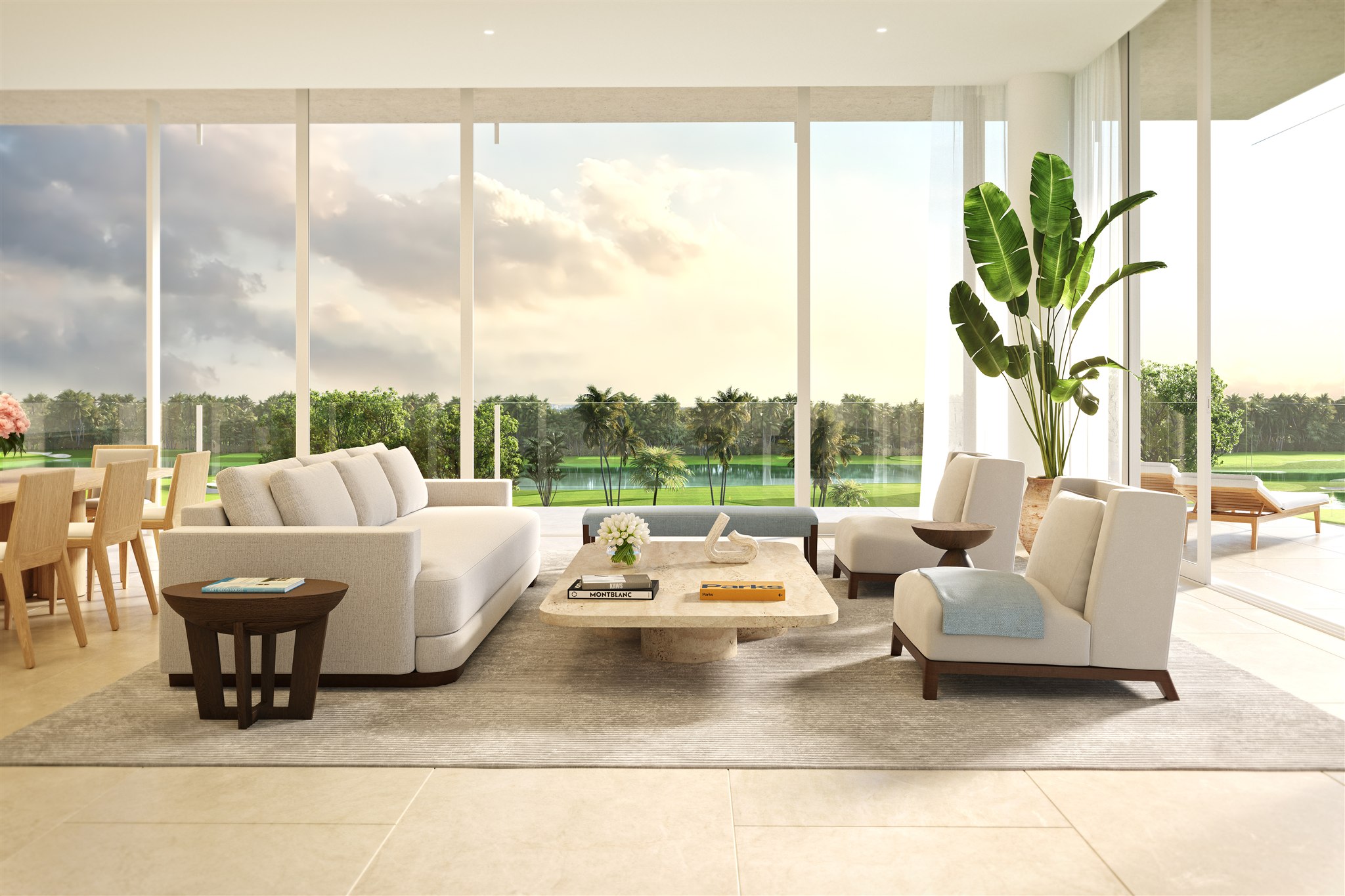 Great room with golf-course views