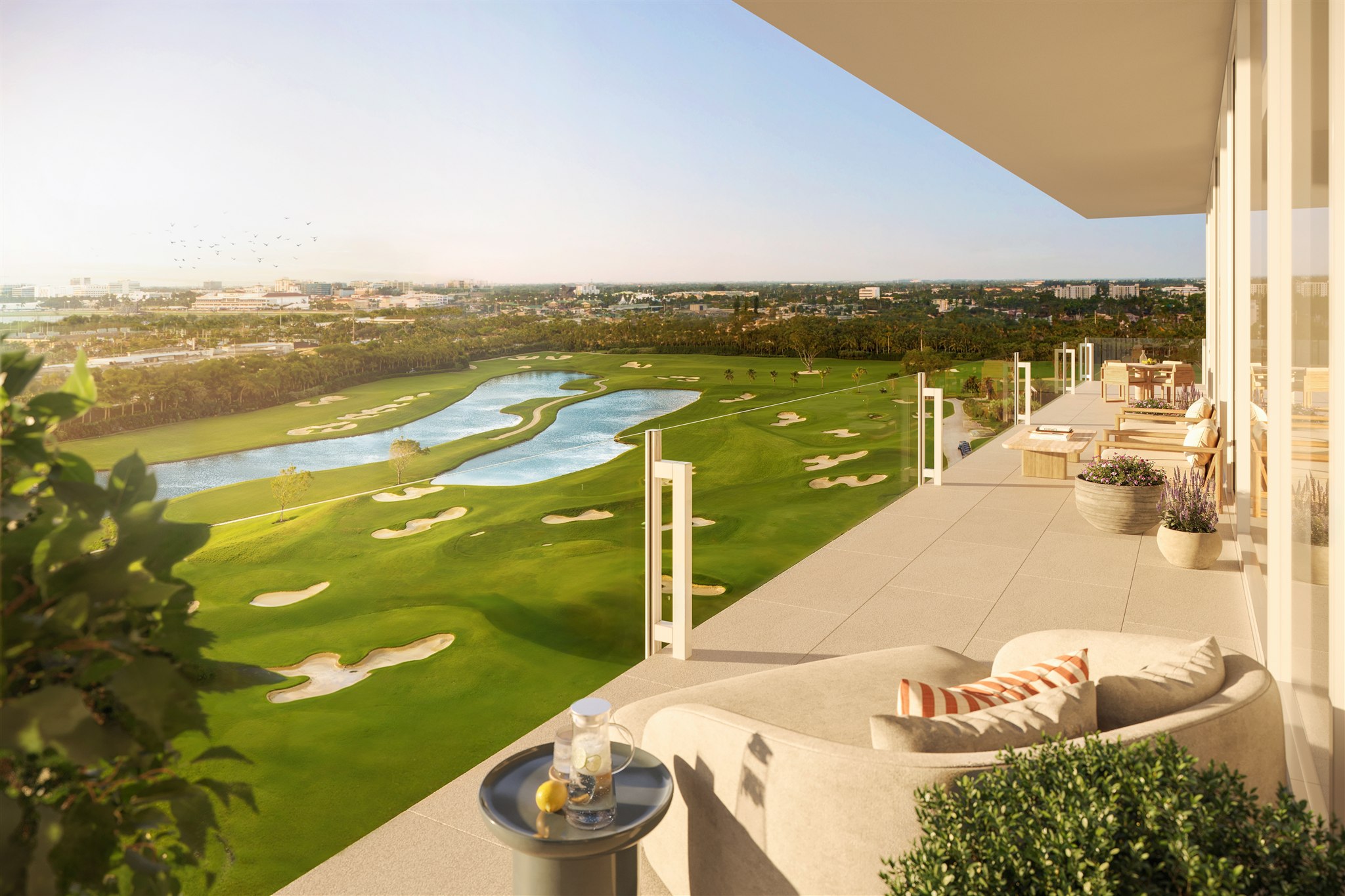 Wraparound terrace over the fairways