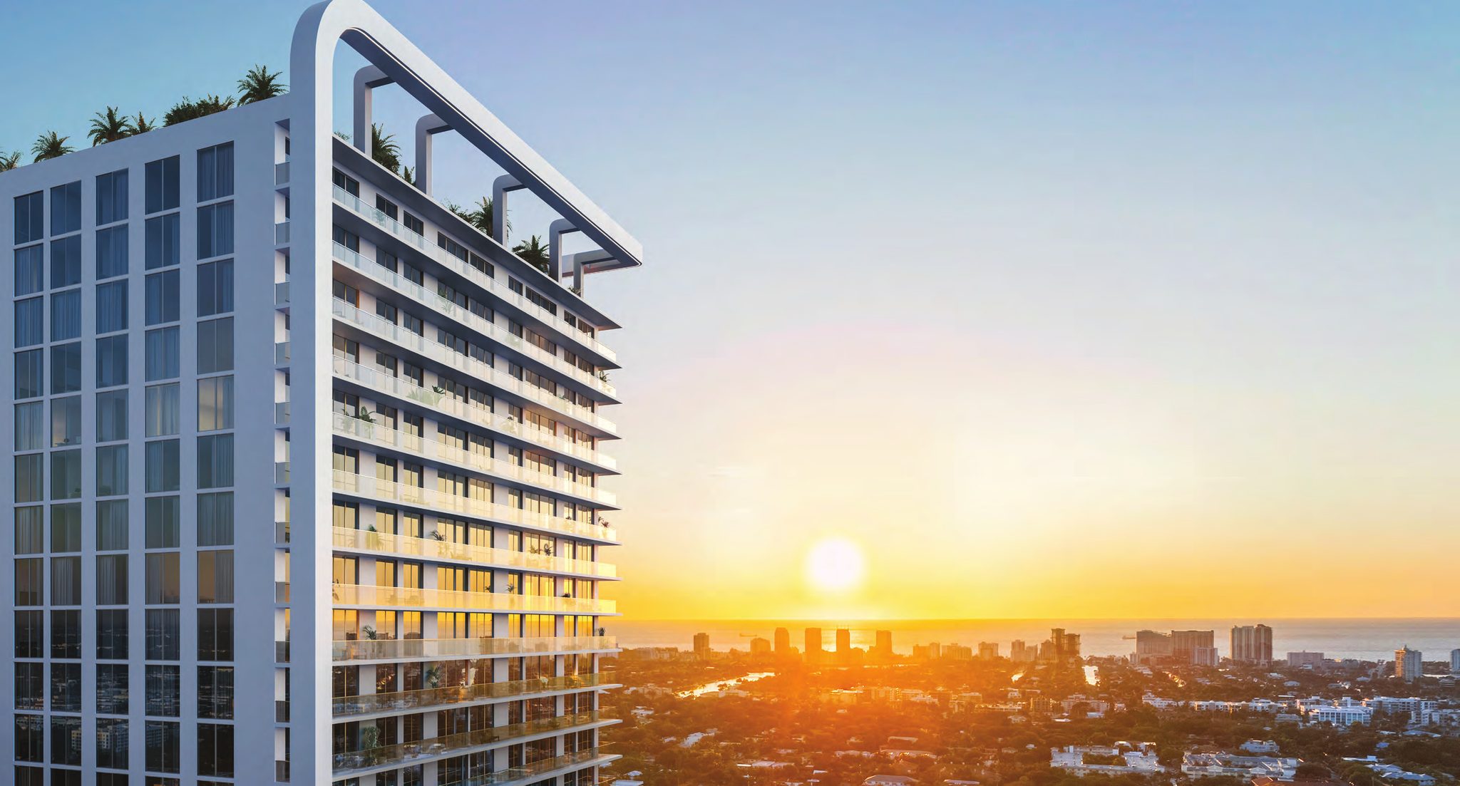 The 45-story tower at sunset over downtown Fort Lauderdale