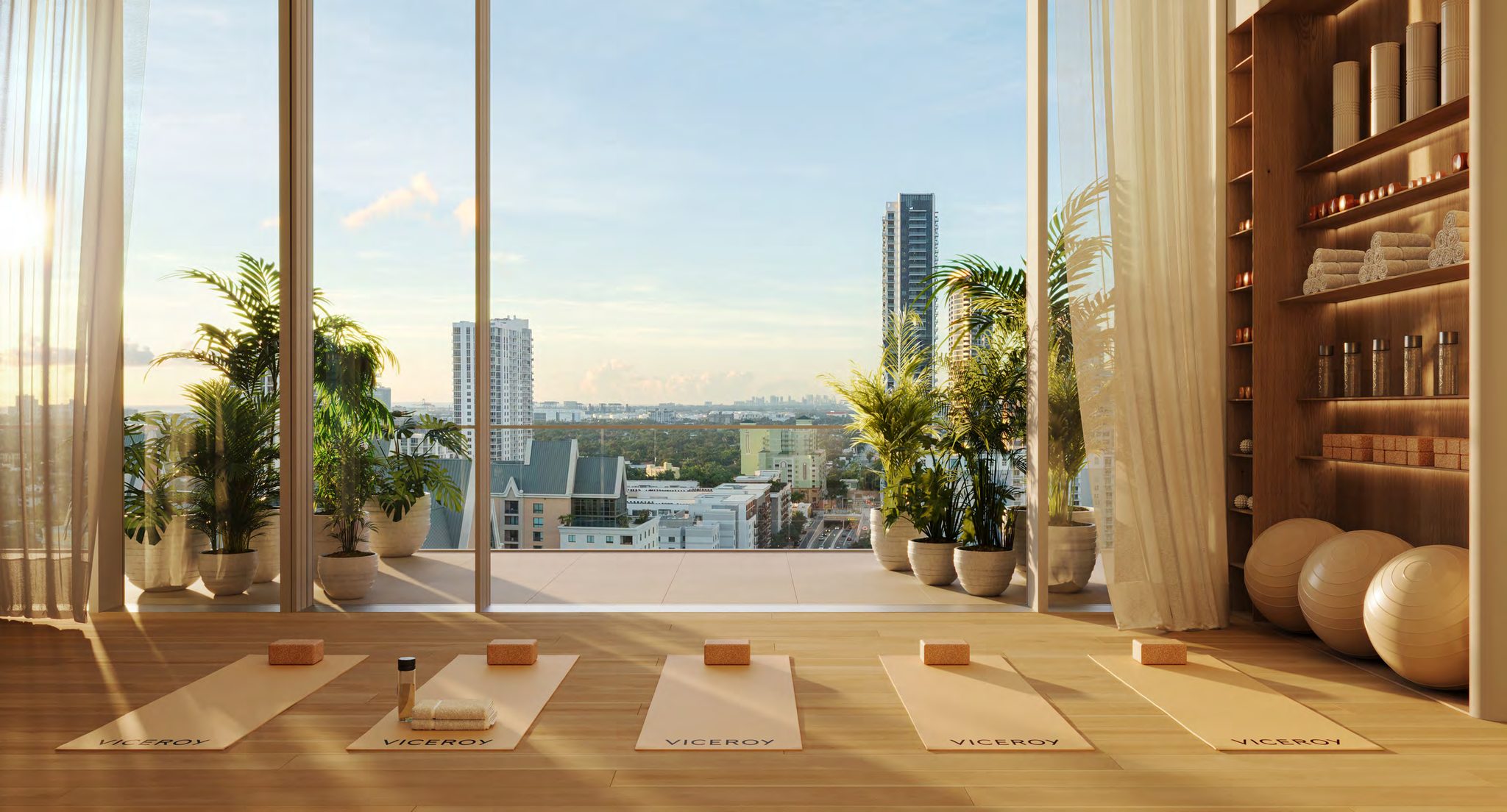 Yoga studio opening to the meditation terrace