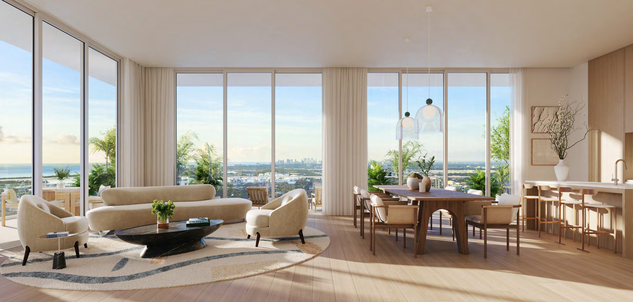 Great room with floor-to-ceiling impact glass
