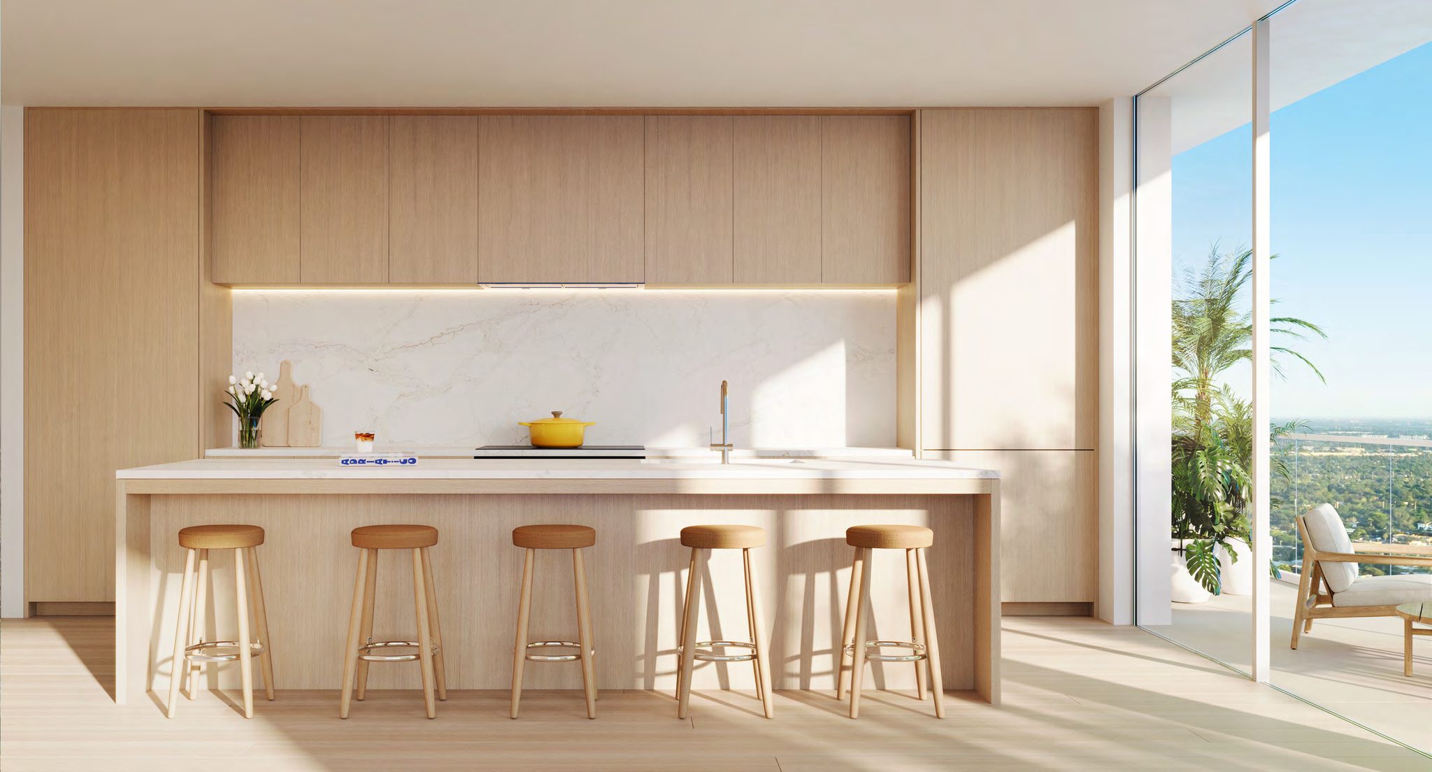 Rockwell Group kitchen in oak with honed quartz