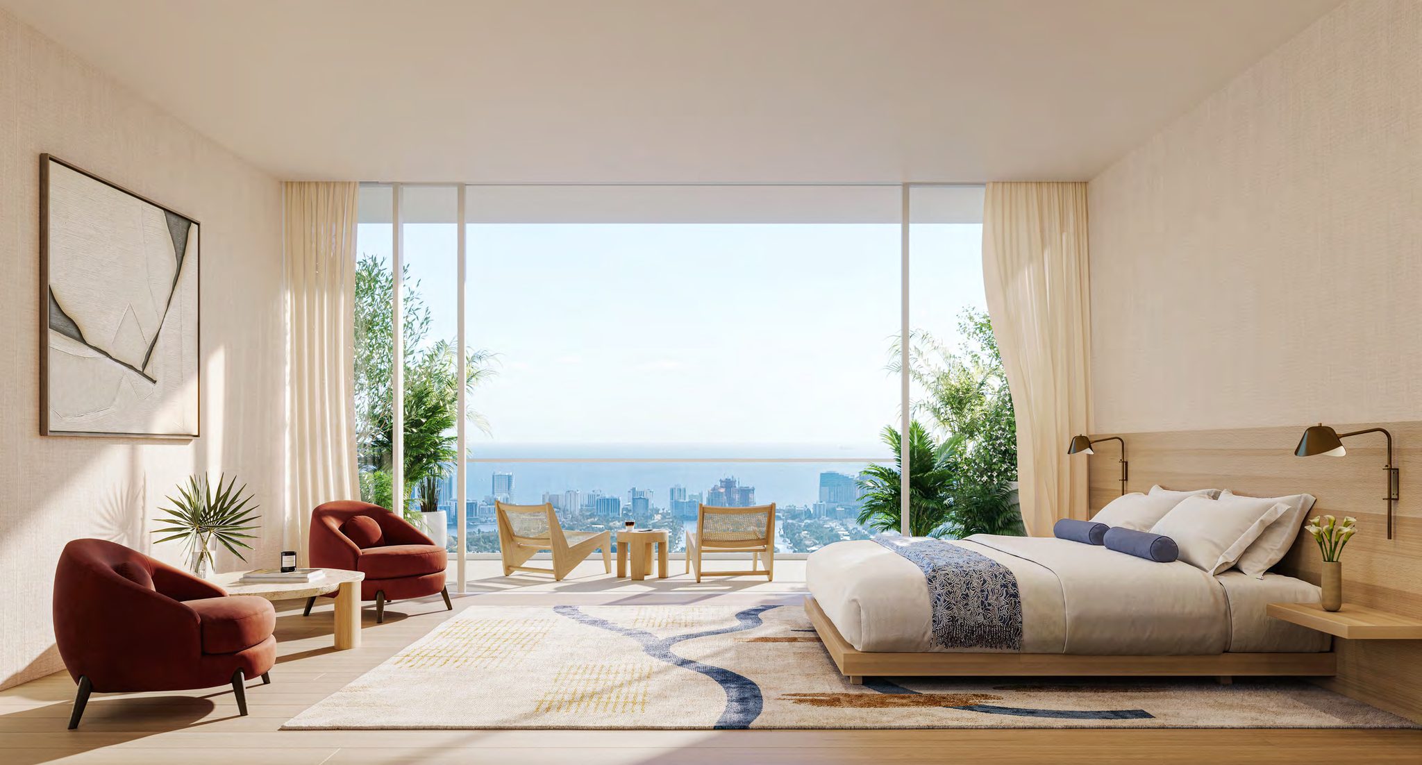 Primary bedroom with skyline views